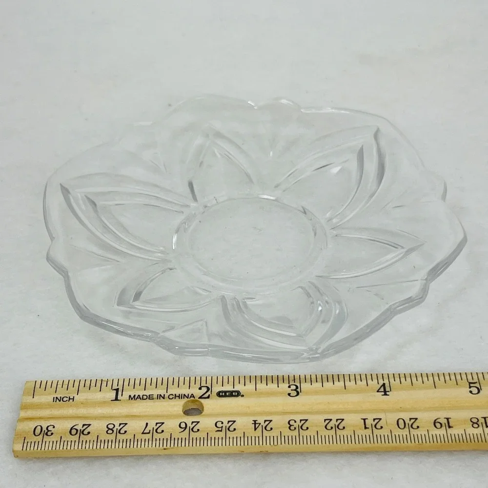 Soga Clear Pressed Glass Lotus Floral Scalloped Saucer Trinket Dish 5.25